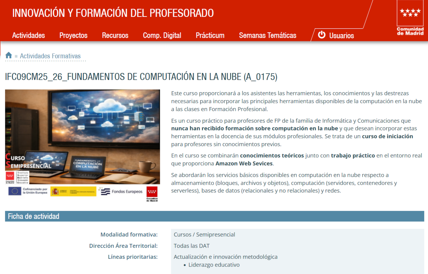 Previsualización de la ficha del curso